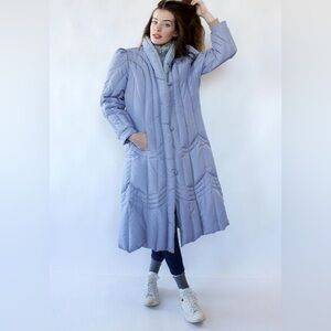 J Gallery DOWN vintage long puffer Jacket Coat Zipper Women's size L 80's 90s